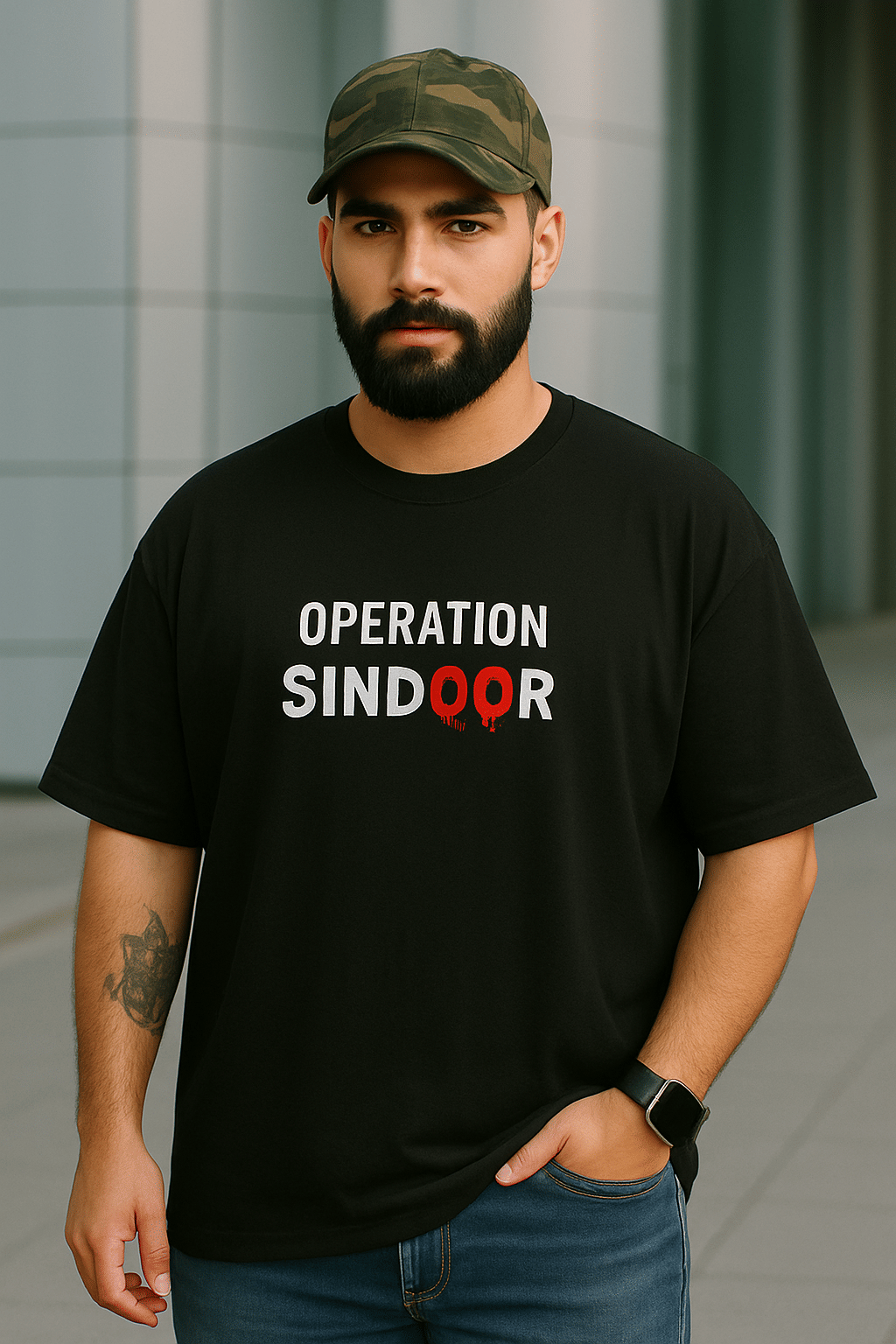 SPARSH THIRTY THREE Men Cotton Blend Oversized Fit Operation Sindoor Printed T-Shirt ( Black ) SPARSH THIRTY THREE Men Cotton Blend Oversized Fit Operation Sindoor Printed T-Shirt ( Black )