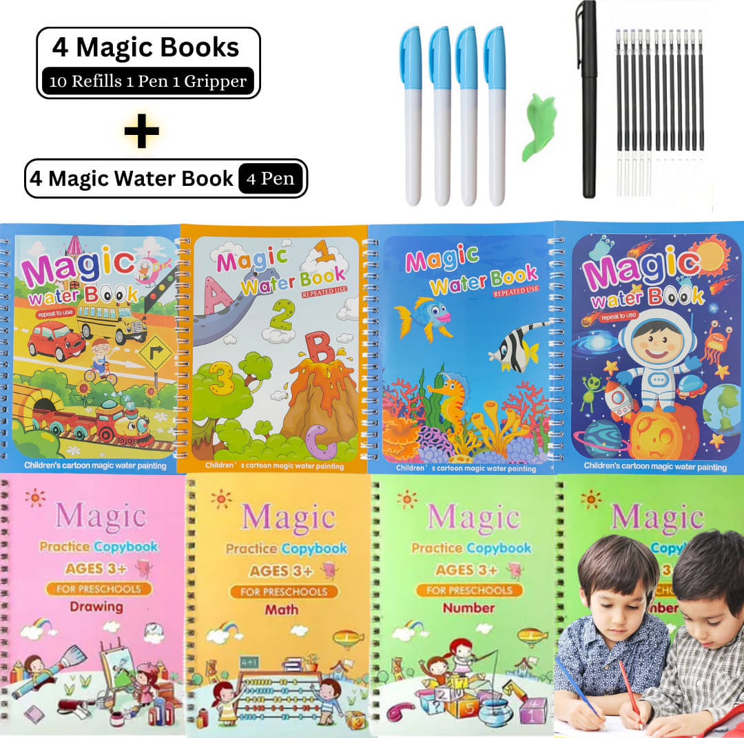     			Sank Magic Book with Magic Water Book, [ 4 Book + 10 Refill + 1 Pen + 1 Grip With 4 Water Magic Book + 4 Pen ], Number Tracing, Quick Dry Painting, Magic Calligraphy Copybook