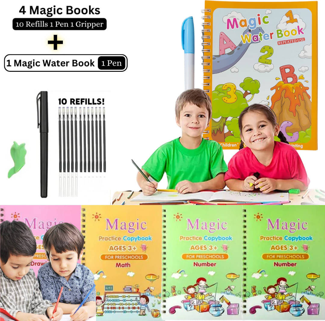 Sank Magic Copybook 4 Book + 10 Refill + 1 Pen + 1 Grip with 1 Magic Water Book with 1 Pen | Sank Number Tracing, Water Colour Magic Book Sank Magic Copybook 4 Book + 10 Refill + 1 Pen + 1 Grip with 1 Magic Water Book with 1 Pen | Sank Number Tracing, Water Colour Magic Book