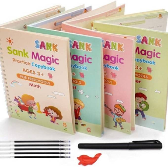 Sank Magic Practice Copybook (4 BOOKS,2 PEN,2 GRIP,10 REFILL), Number Tracing Book For Preschoolers With Pen, Magic Calligraphy Copybook Set Practical Reusable Writing Sank Magic Practice Copybook (4 BOOKS,2 PEN,2 GRIP,10 REFILL), Number Tracing Book For Preschoolers With Pen, Magic Calligraphy Copybook Set Practical Reusable Writing