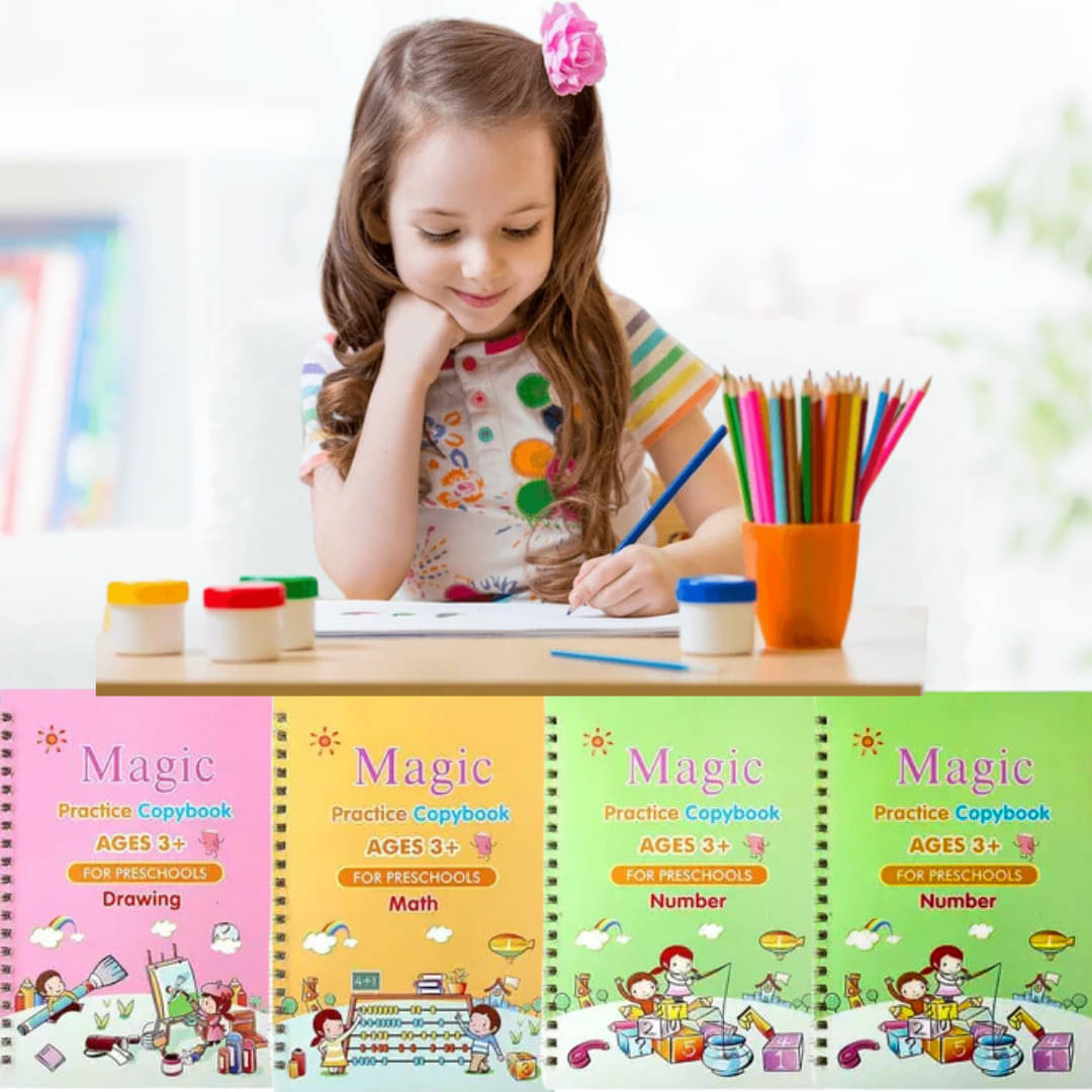 Sank Magic Practice Copybook (4 Book + 1 Pen + 10 Refill + 1 Grip) | Reusable Book | Writing Book | Practice Copybook for Kids | Number, alphabet, drawing, maths Magic Book Sank Magic Practice Copybook (4 Book + 1 Pen + 10 Refill + 1 Grip) | Reusable Book | Writing Book | Practice Copybook for Kids | Number, alphabet, drawing, maths Magic Book