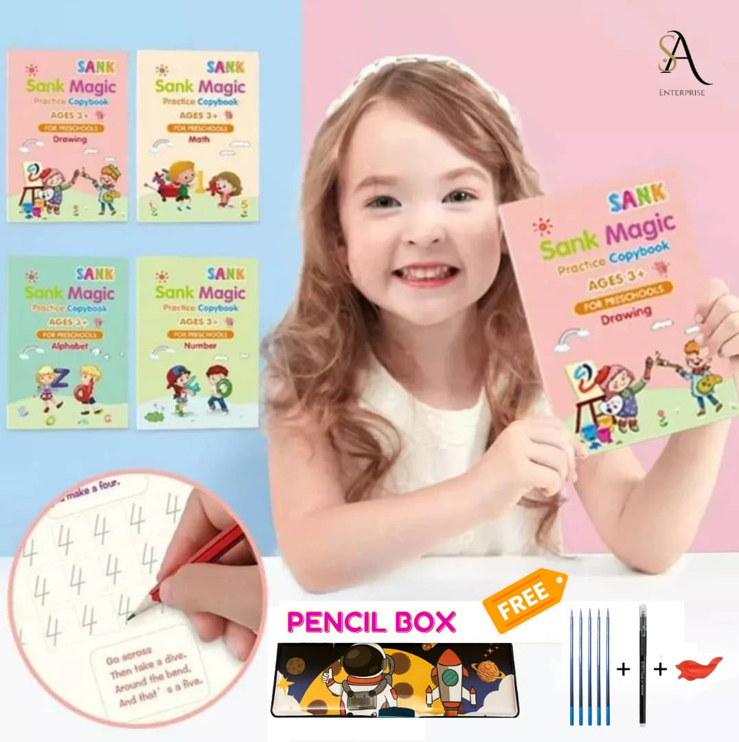 Sank Magic Practice Copybook | Reusable Book | Practice Book | Number Tracing Book with Pen | Writing Book | Magnetic Pencil Box | Return Gift | (4 Book + 1 Pen + 10 Refill + 1 Grip+ Pencil Box) Paperback Sank Magic Practice Copybook | Reusable Book | Practice Book | Number Tracing Book with Pen | Writing Book | Magnetic Pencil Box | Return Gift | (4 Book + 1 Pen + 10 Refill + 1 Grip+ Pencil Box) Paperback