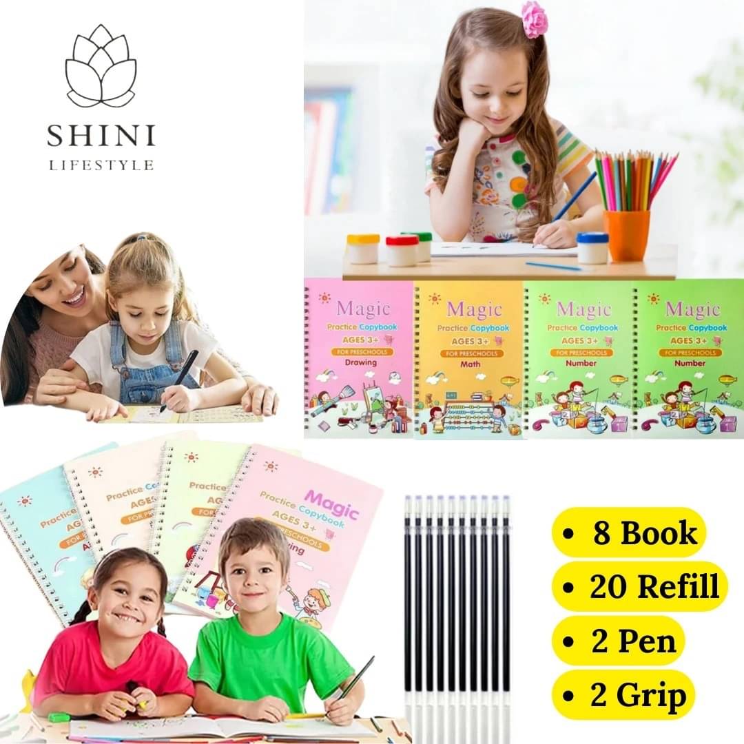     			Sank Magic Practice Copybook for Kids Handwriting English Reusable Magical Practice Copybook Kids Tracing Book for Magic Letter Writing Book Set (8 Book + 20 Refile + 2 Pen + 2 Grip)