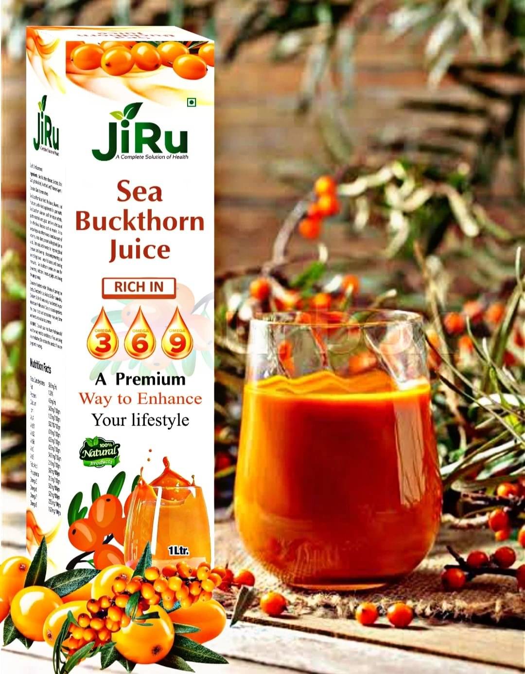     			JiRu Himalayan Sea Buckthorn Pulp Concentrate 1000ml |  Natural Vitamin C,  3 6 7 9, Antioxidants | Immunity, Skin Glow & Gut Health Support | Herbal Juice Seabuckthorn Supplement