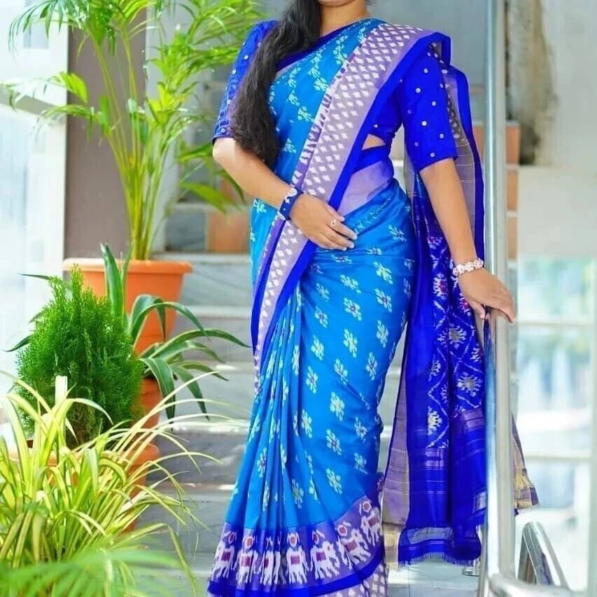     			Suali Art Silk Printed Saree With Unstitched Blouse Piece ( Blue )