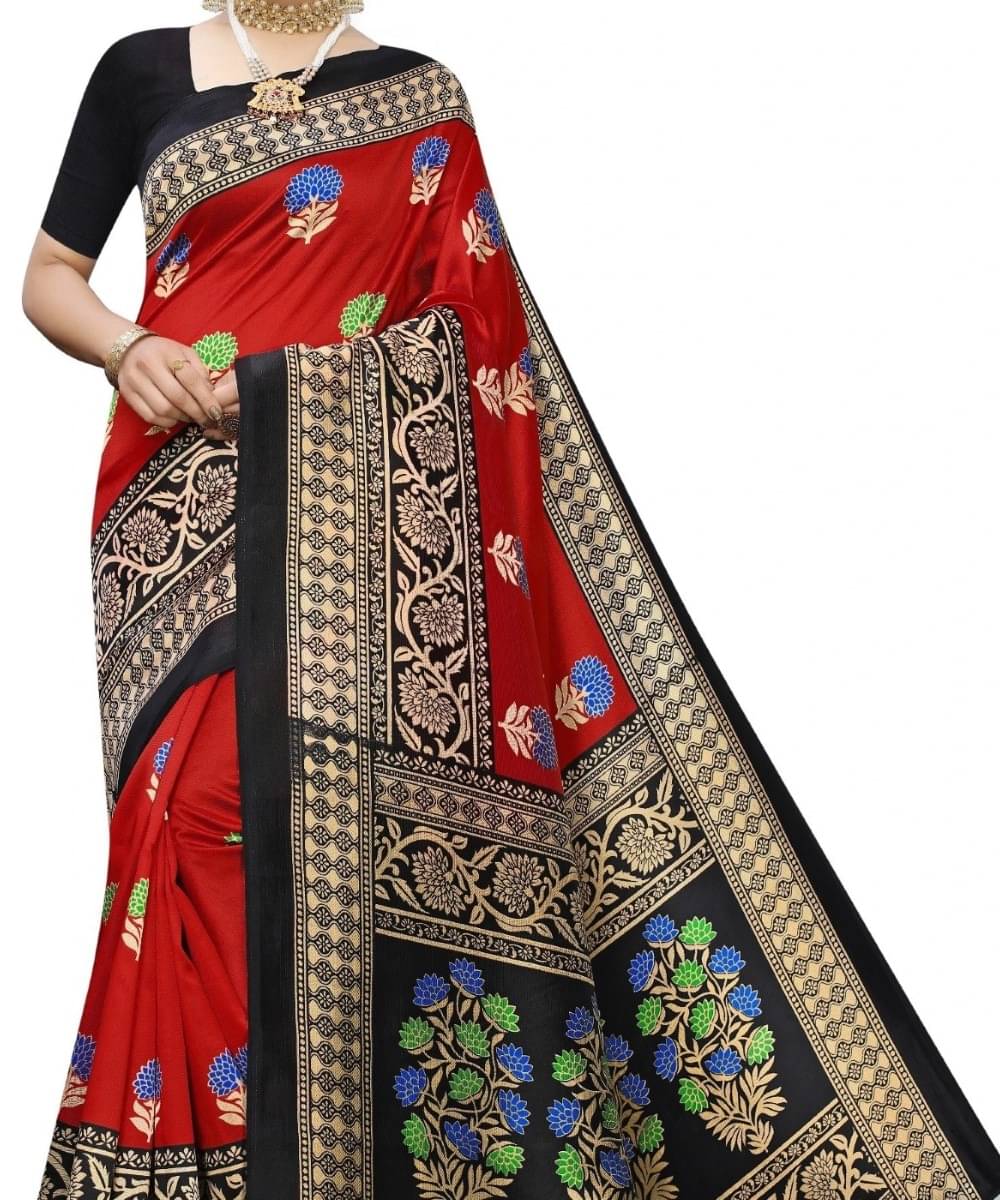     			Suali Art Silk Printed Saree With Unstitched Blouse Piece ( Multicolor )