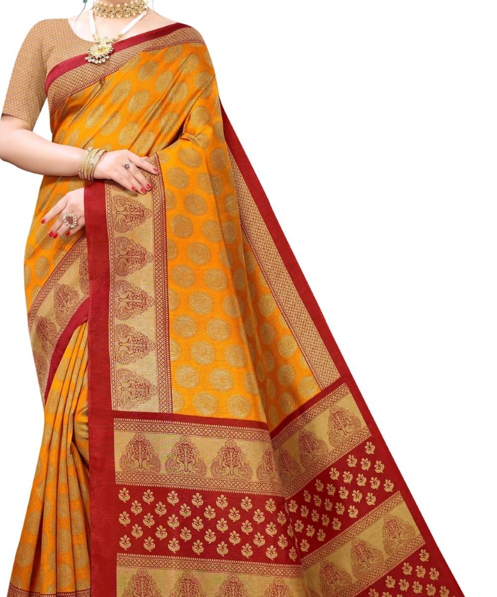     			Suali Art Silk Printed Saree With Unstitched Blouse Piece ( Mustard )