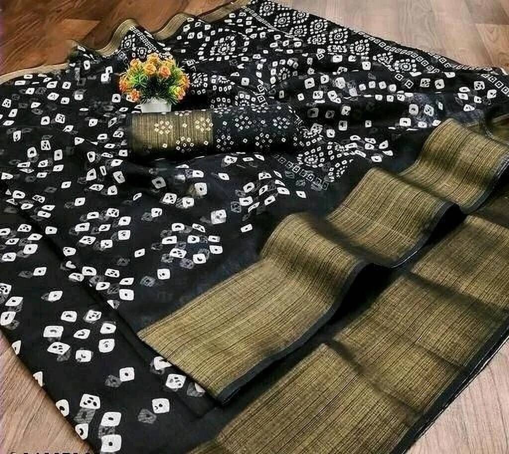 Suali Cotton Blend Printed Saree With Unstitched Blouse Piece ( Black ) Suali Cotton Blend Printed Saree With Unstitched Blouse Piece ( Black )