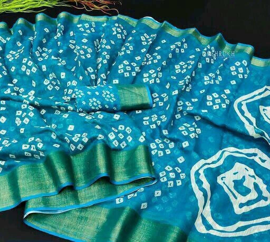     			Suali Cotton Blend Printed Saree With Unstitched Blouse Piece ( Blue )