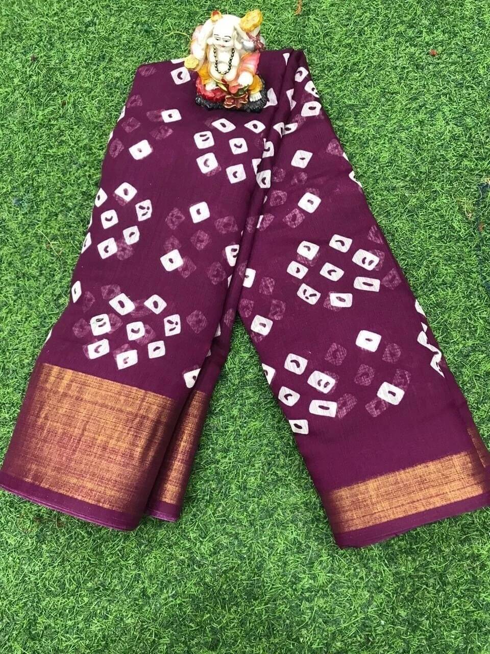     			Suali Cotton Blend Printed Saree With Unstitched Blouse Piece ( Purple )