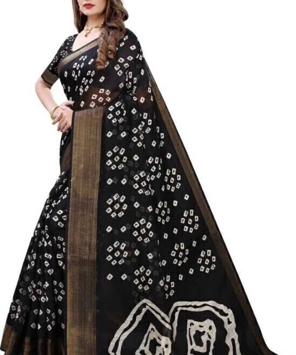 Suali Cotton Blend Printed Saree With Unstitched Blouse Piece ( Black ) Suali Cotton Blend Printed Saree With Unstitched Blouse Piece ( Black )