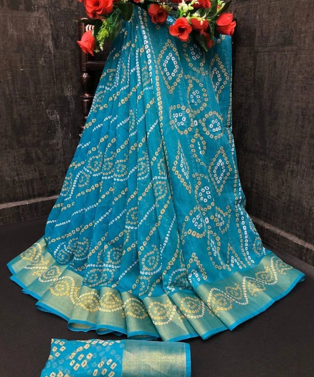     			Suali Cotton Blend Printed Saree With Unstitched Blouse Piece ( Light Blue )