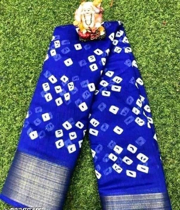     			Suali Cotton Blend Printed Saree With Unstitched Blouse Piece ( Blue )