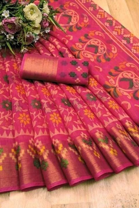     			Suali Cotton Blend Printed Saree With Unstitched Blouse Piece ( Multicolor )