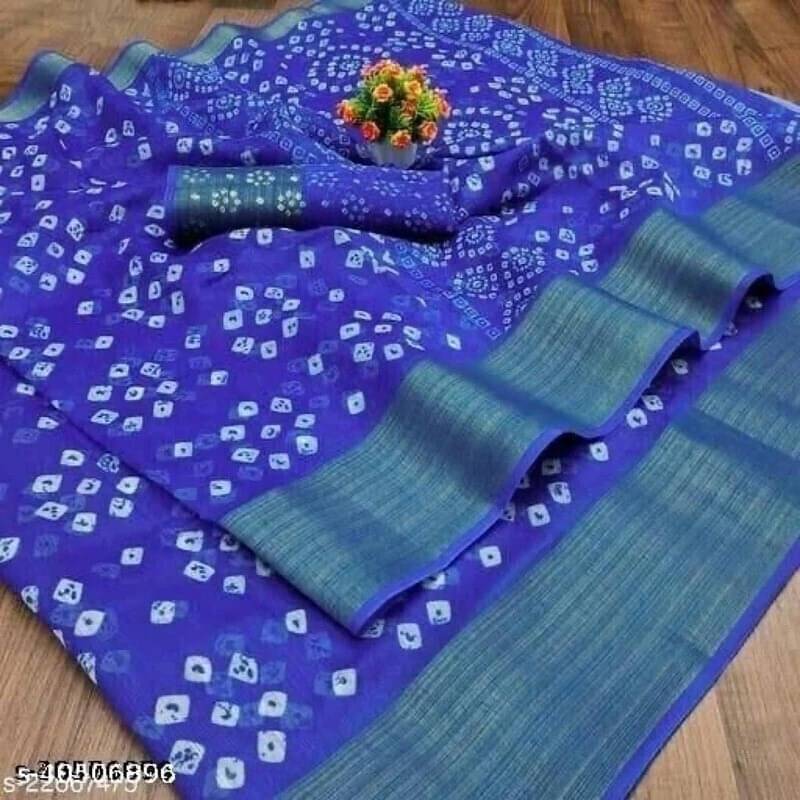     			Suali Cotton Blend Printed Saree With Unstitched Blouse Piece ( Blue )