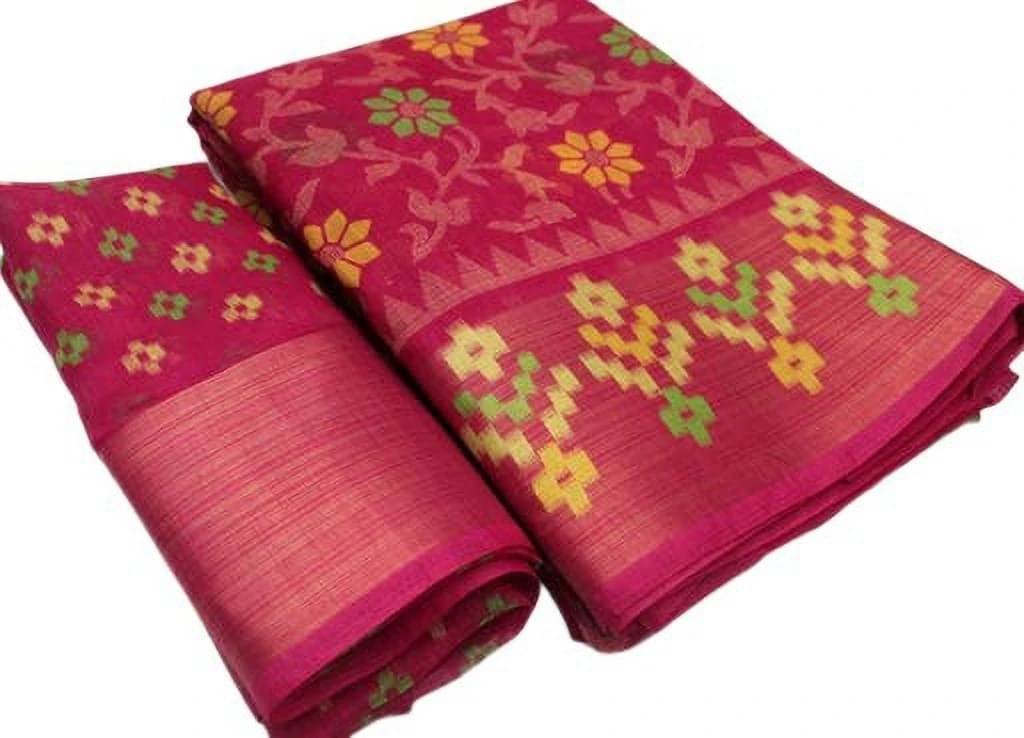     			Suali Cotton Blend Printed Saree With Unstitched Blouse Piece ( Yellow )