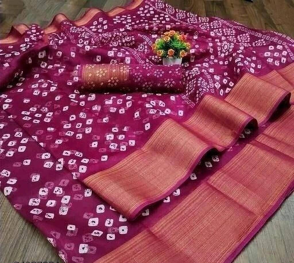     			Suali Cotton Blend Printed Saree With Unstitched Blouse Piece ( Purple )
