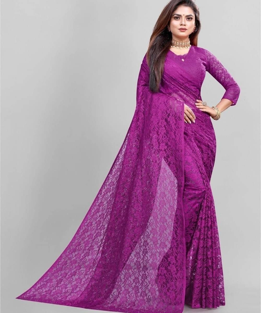 Suali Cotton Blend Self Design Saree With Unstitched Blouse Piece ( Purple ) Suali Cotton Blend Self Design Saree With Unstitched Blouse Piece ( Purple )