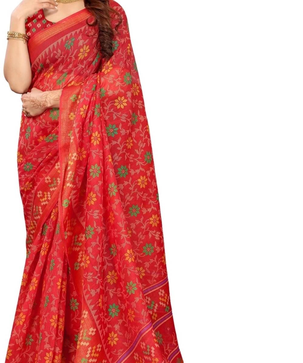     			Suali Cotton Blend Solid Saree With Unstitched Blouse Piece ( Red )