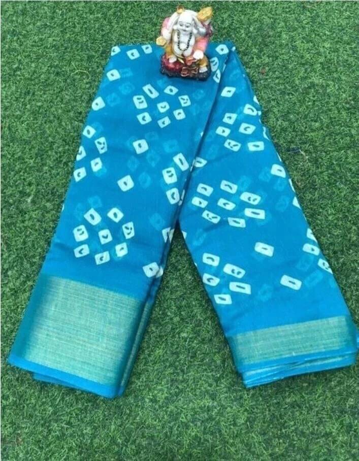     			Suali Cotton Printed Saree With Unstitched Blouse Piece ( Light Green )