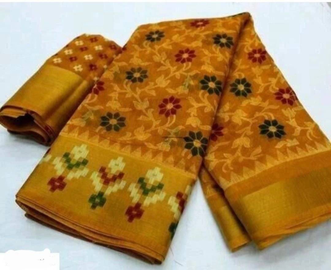     			Suali Cotton Silk Printed Saree With Unstitched Blouse Piece ( Yellow )
