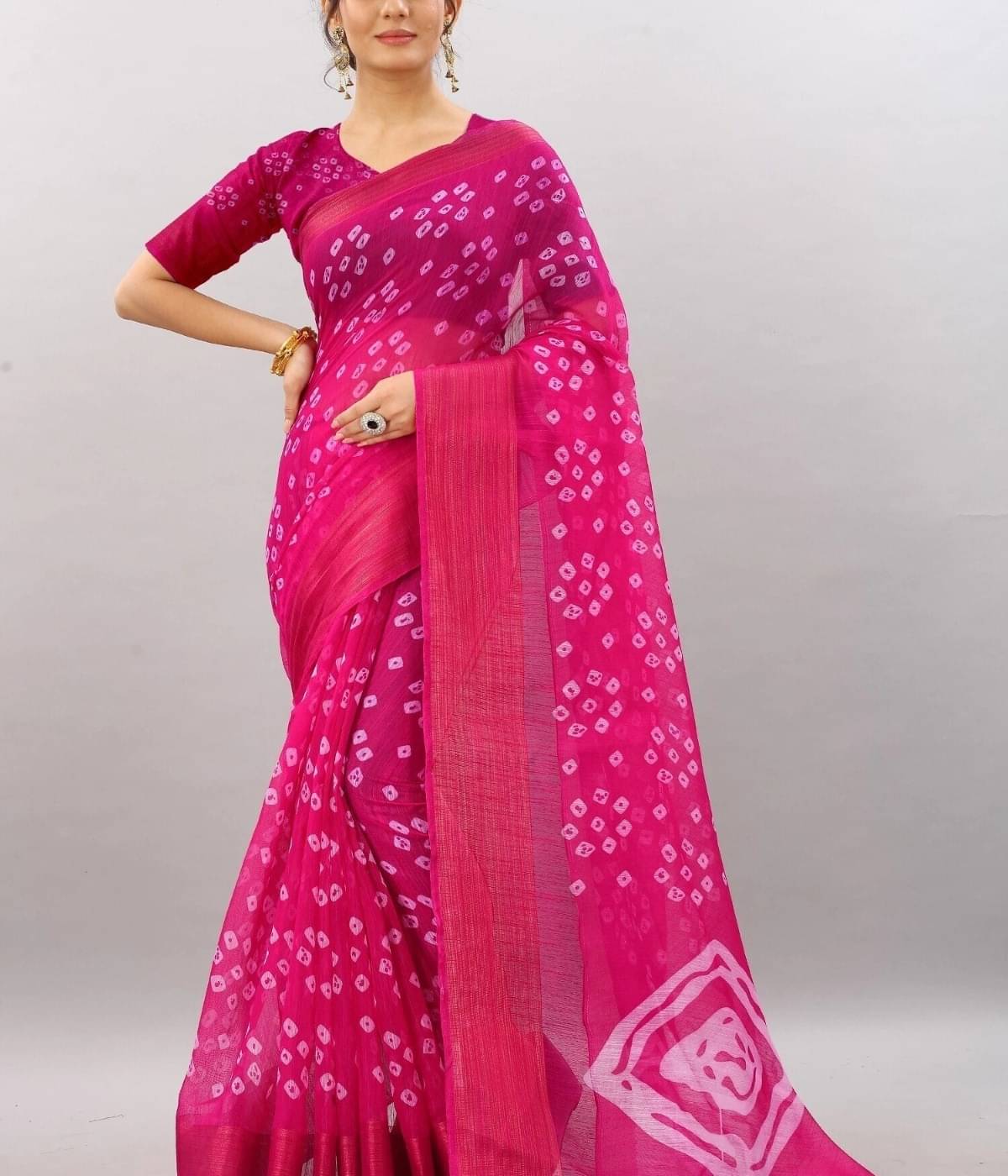     			Suali Cotton Silk Printed Saree With Unstitched Blouse Piece ( Pink )