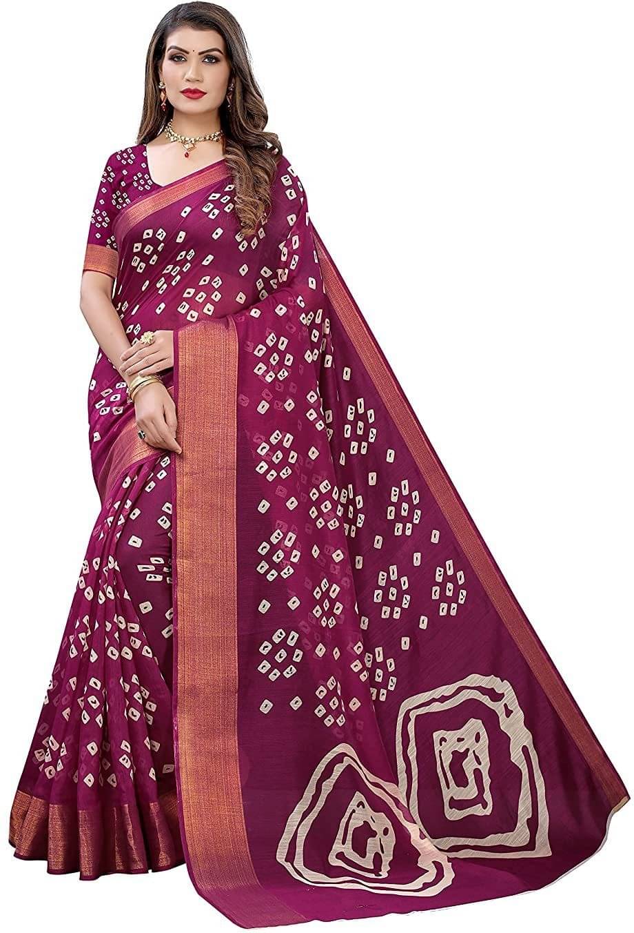     			Suali Cotton Silk Printed Saree With Unstitched Blouse Piece ( Magenta )