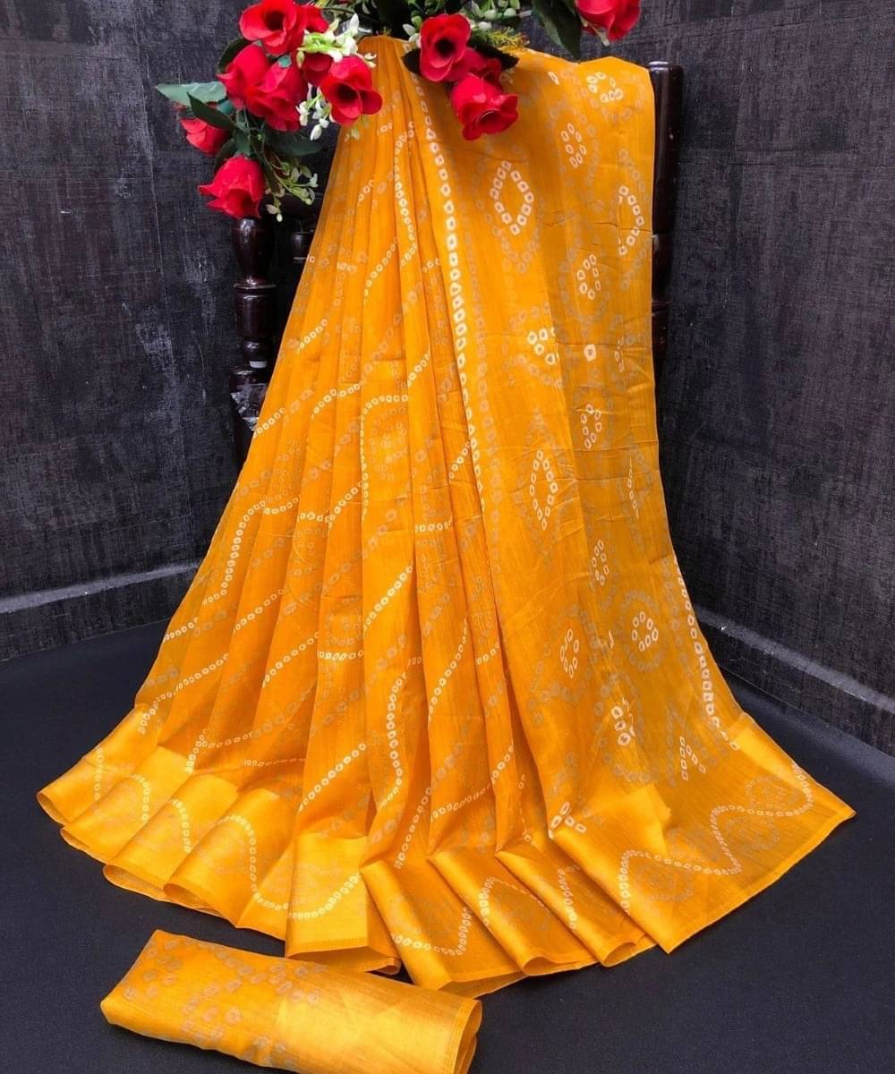     			Suali Cotton Silk Printed Saree With Unstitched Blouse Piece ( Yellow )