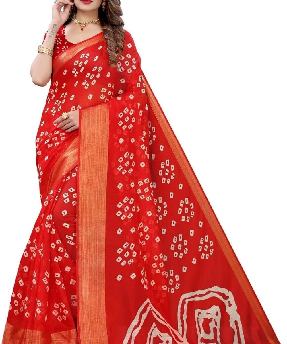     			Suali Cotton Silk Printed Saree With Unstitched Blouse Piece ( Red )