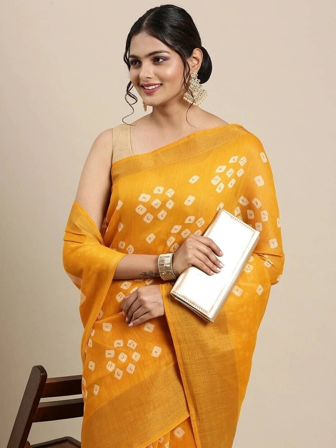     			Suali Cotton Silk Printed Saree With Unstitched Blouse Piece ( Yellow )