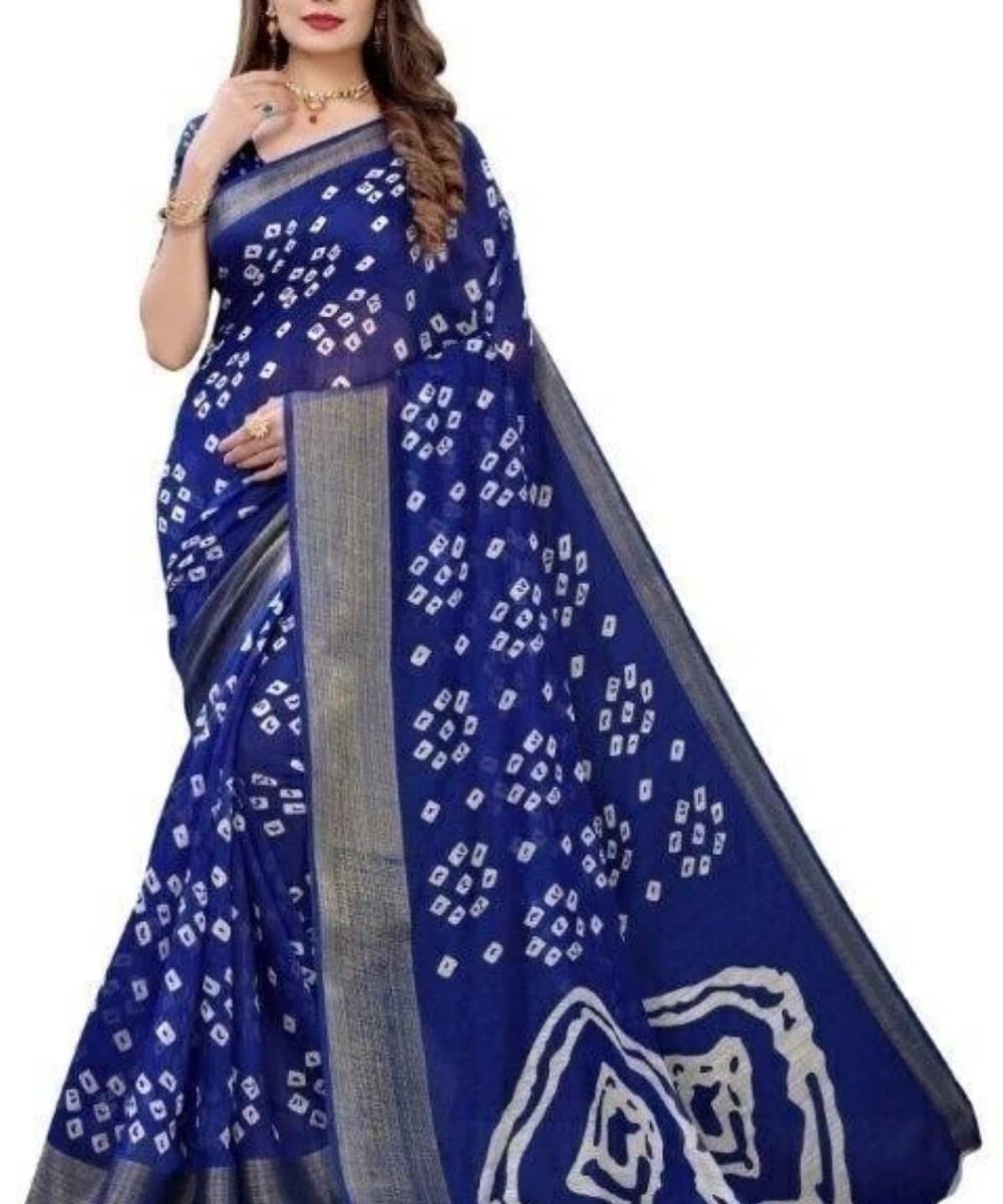     			Suali Cotton Silk Printed Saree With Unstitched Blouse Piece ( Blue )