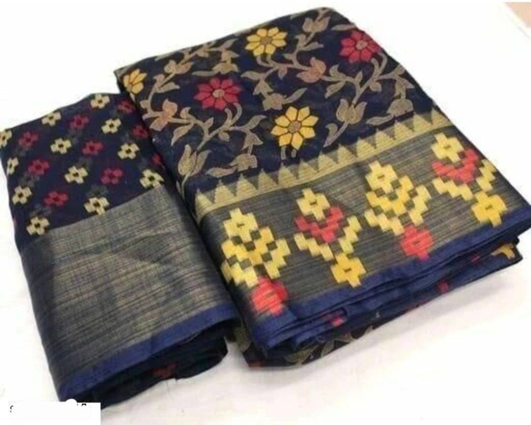    			Suali Cotton Silk Printed Saree With Unstitched Blouse Piece ( Blue )