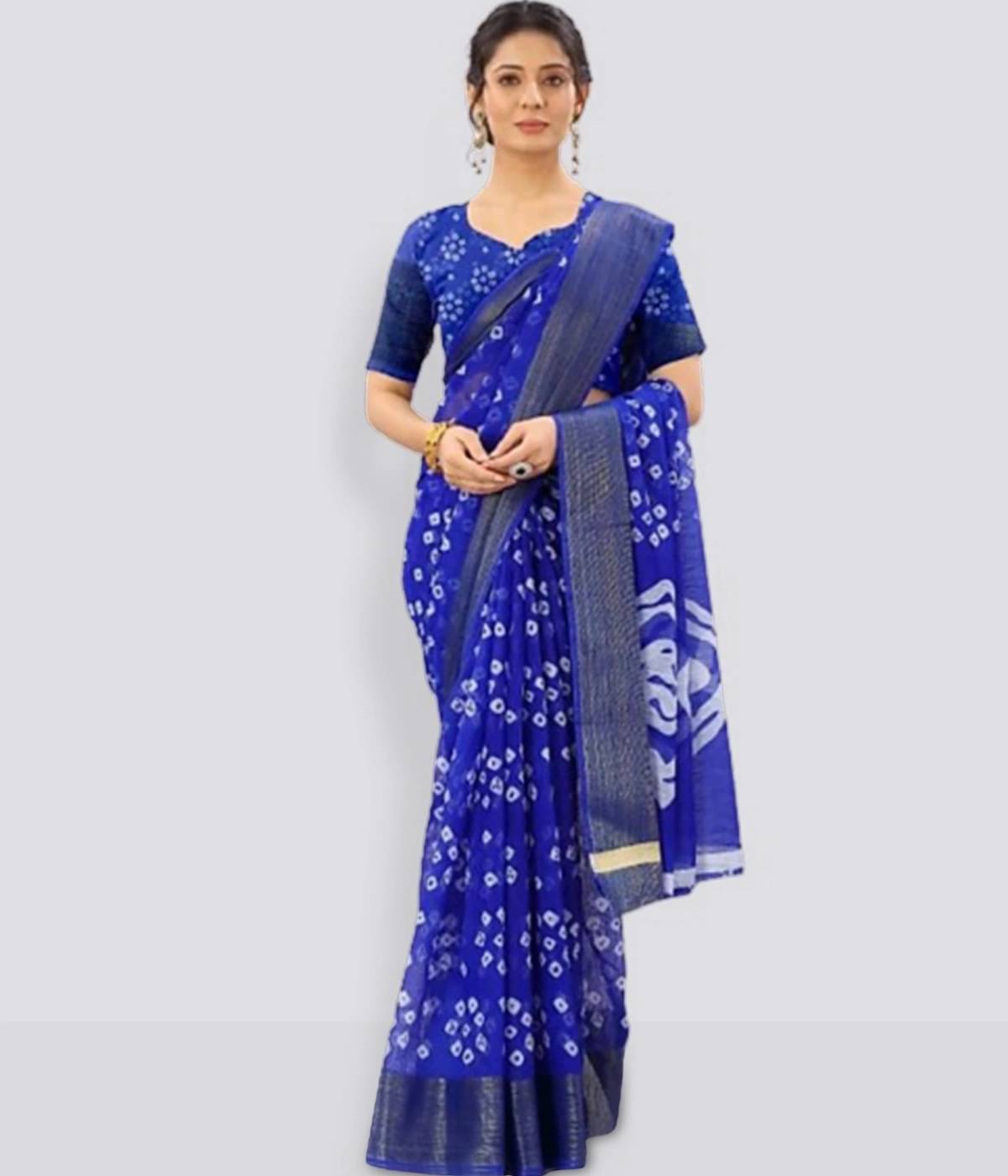     			Suali Cotton Silk Solid Saree With Unstitched Blouse Piece ( Blue )