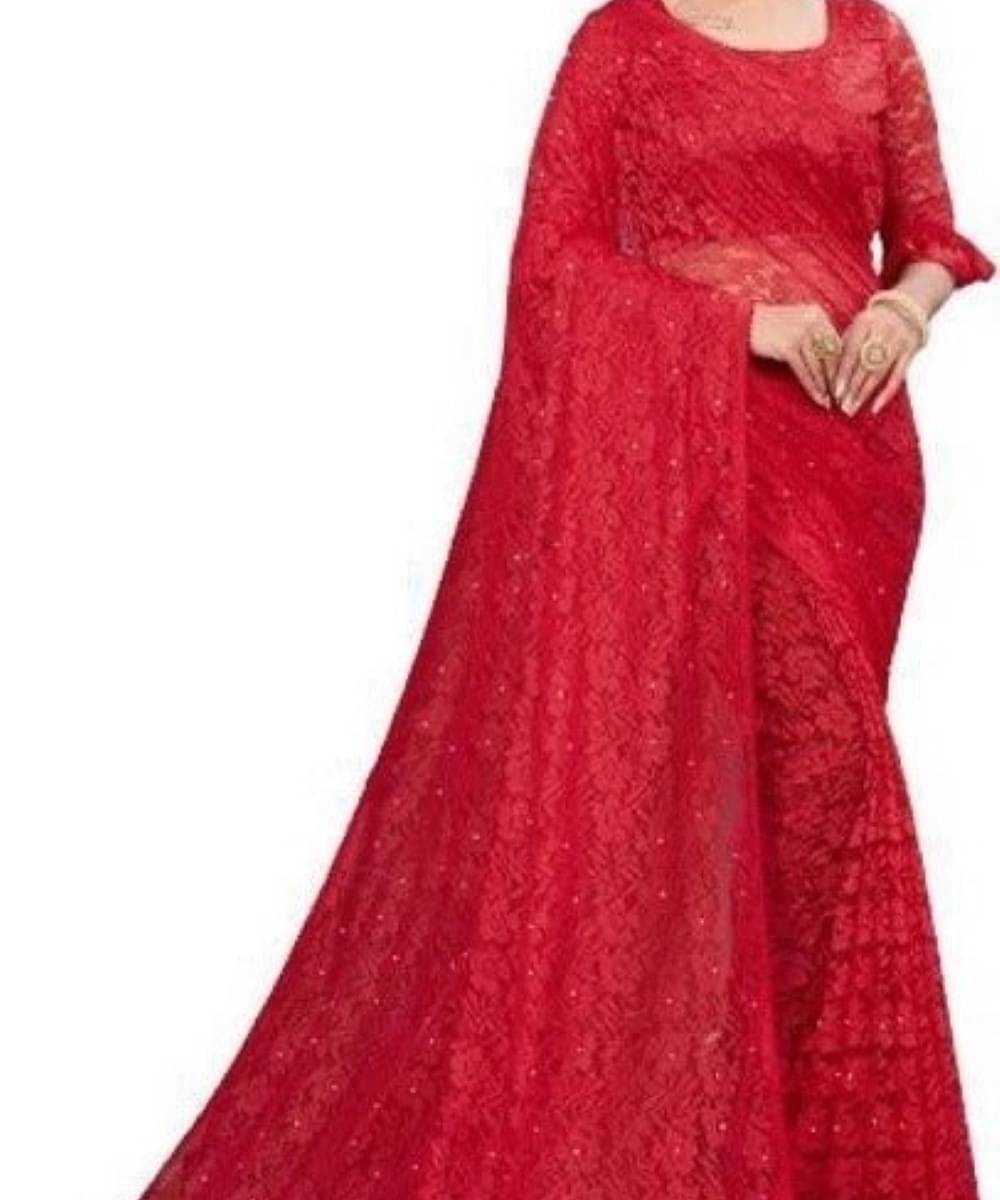     			Suali Georgette Printed Saree With Unstitched Blouse Piece ( Red )