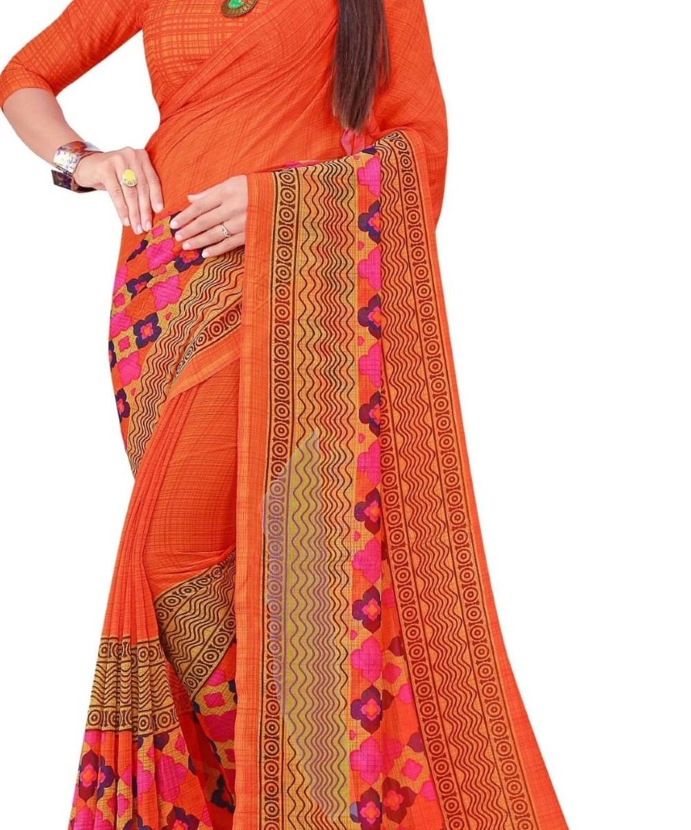 Suali Georgette Printed Saree With Unstitched Blouse Piece ( Orange ) Suali Georgette Printed Saree With Unstitched Blouse Piece ( Orange )