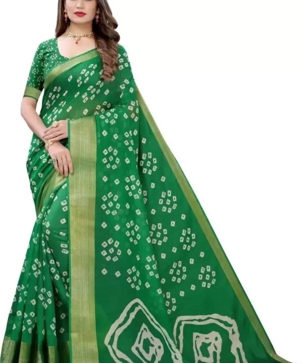 Suali Linen Printed Saree With Unstitched Blouse Piece ( Green )     			Suali Linen Printed Saree With Unstitched Blouse Piece ( Green )