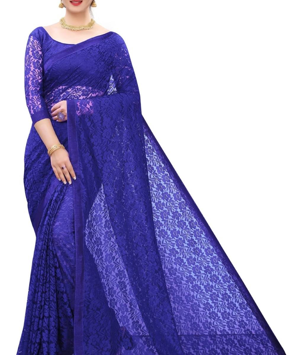     			Suali Net Embroidered Saree With Unstitched Blouse Piece ( Blue )
