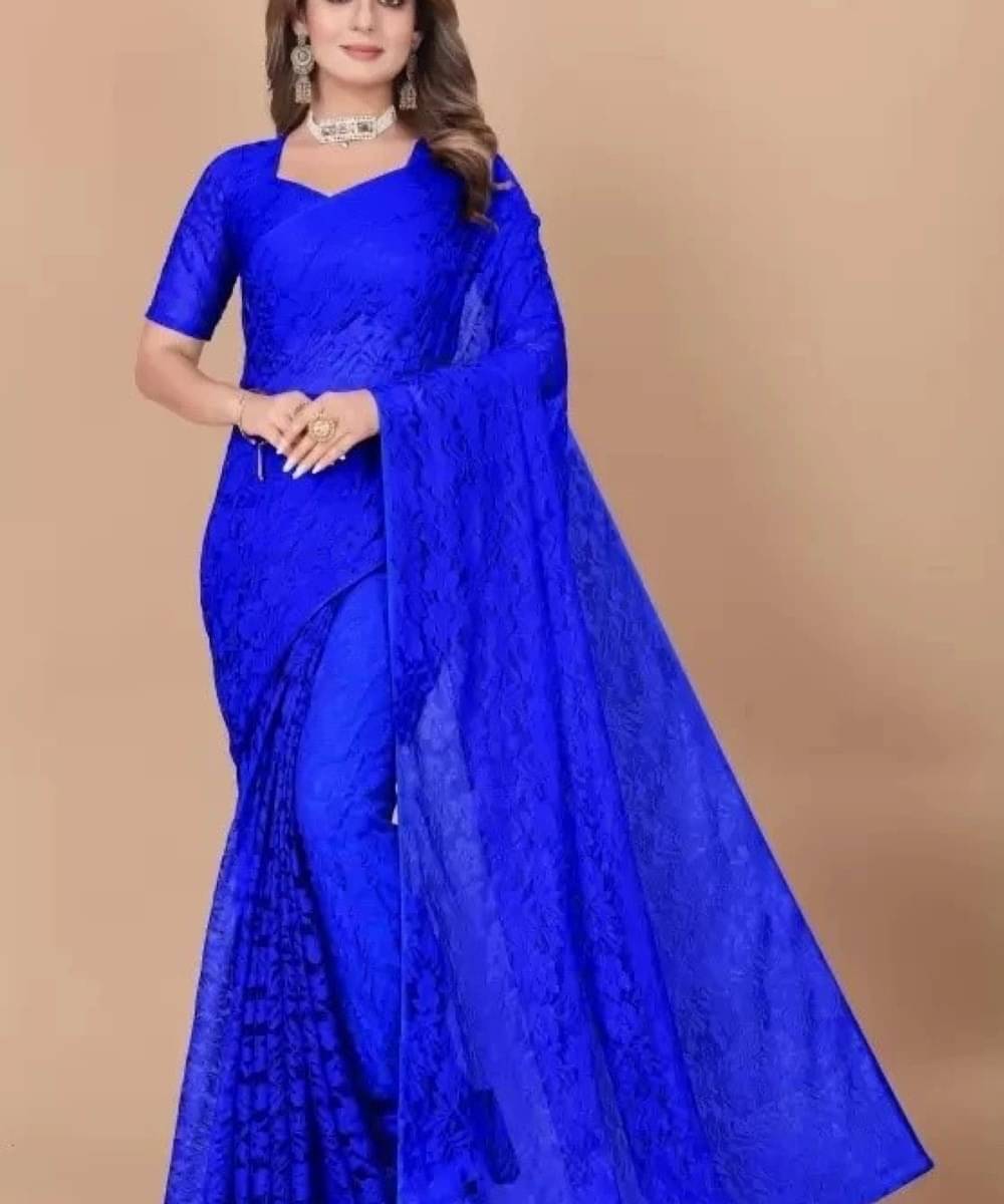     			Suali Net Embroidered Saree With Unstitched Blouse Piece ( Blue )