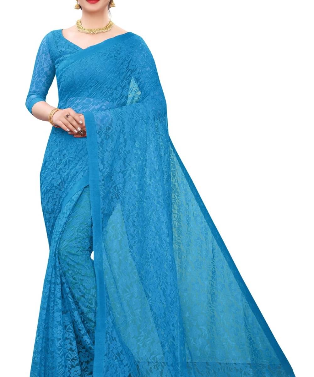 Suali Net Embroidered Saree With Unstitched Blouse Piece ( Blue ) Suali Net Embroidered Saree With Unstitched Blouse Piece ( Blue )