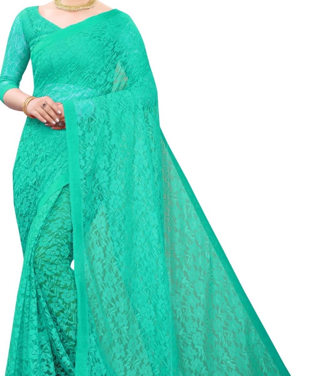     			Suali Net Embroidered Saree With Unstitched Blouse Piece ( Light Green )