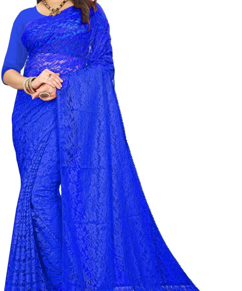     			Suali Net Self Design Saree With Unstitched Blouse Piece ( Light Blue )