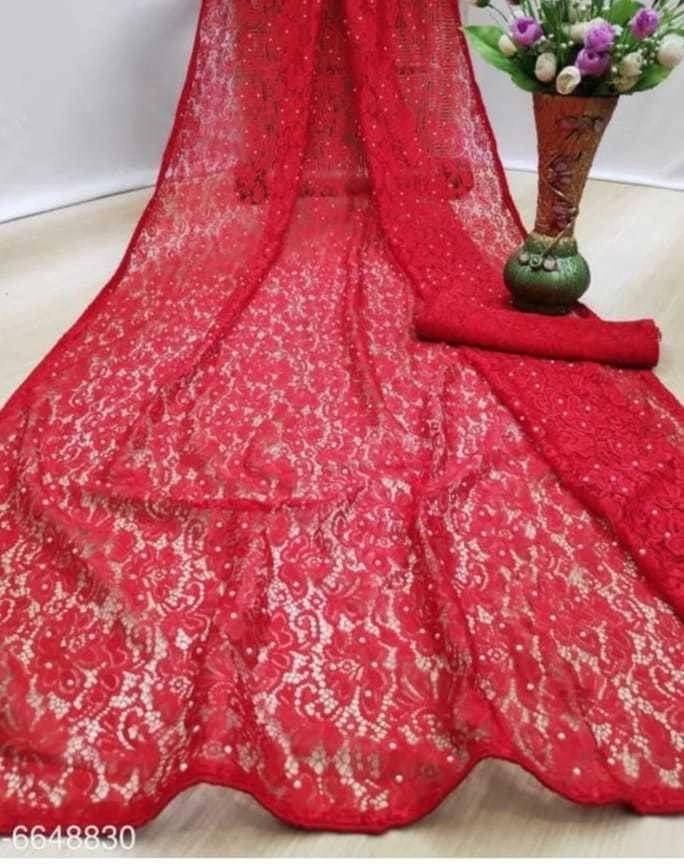     			Suali Net Self Design Saree With Unstitched Blouse Piece ( Red )