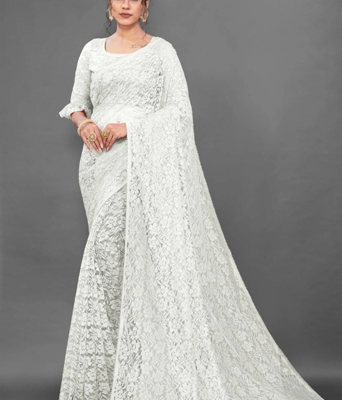 Suali Net Self Design Saree With Unstitched Blouse Piece ( White ) Suali Net Self Design Saree With Unstitched Blouse Piece ( White )