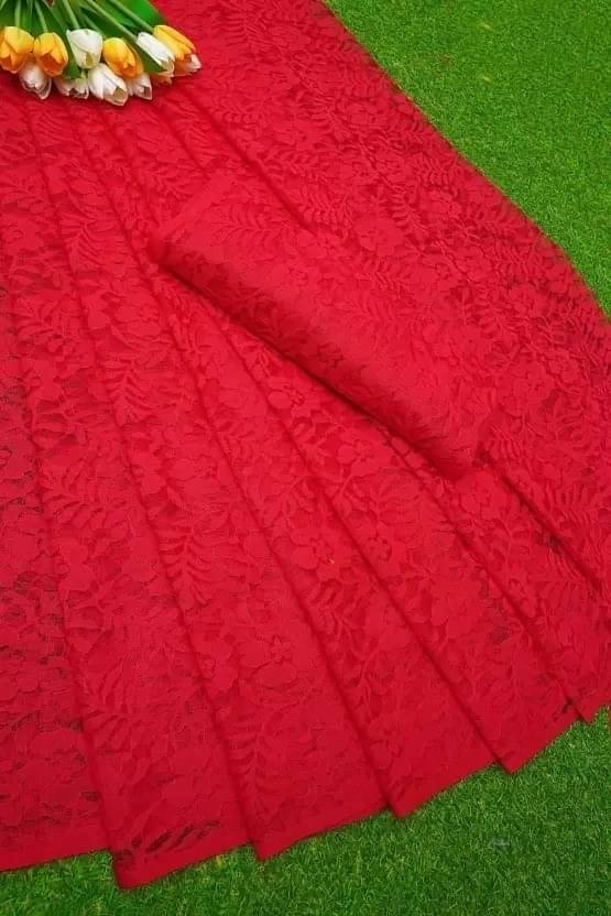     			Suali Net Self Design Saree With Unstitched Blouse Piece ( Red )