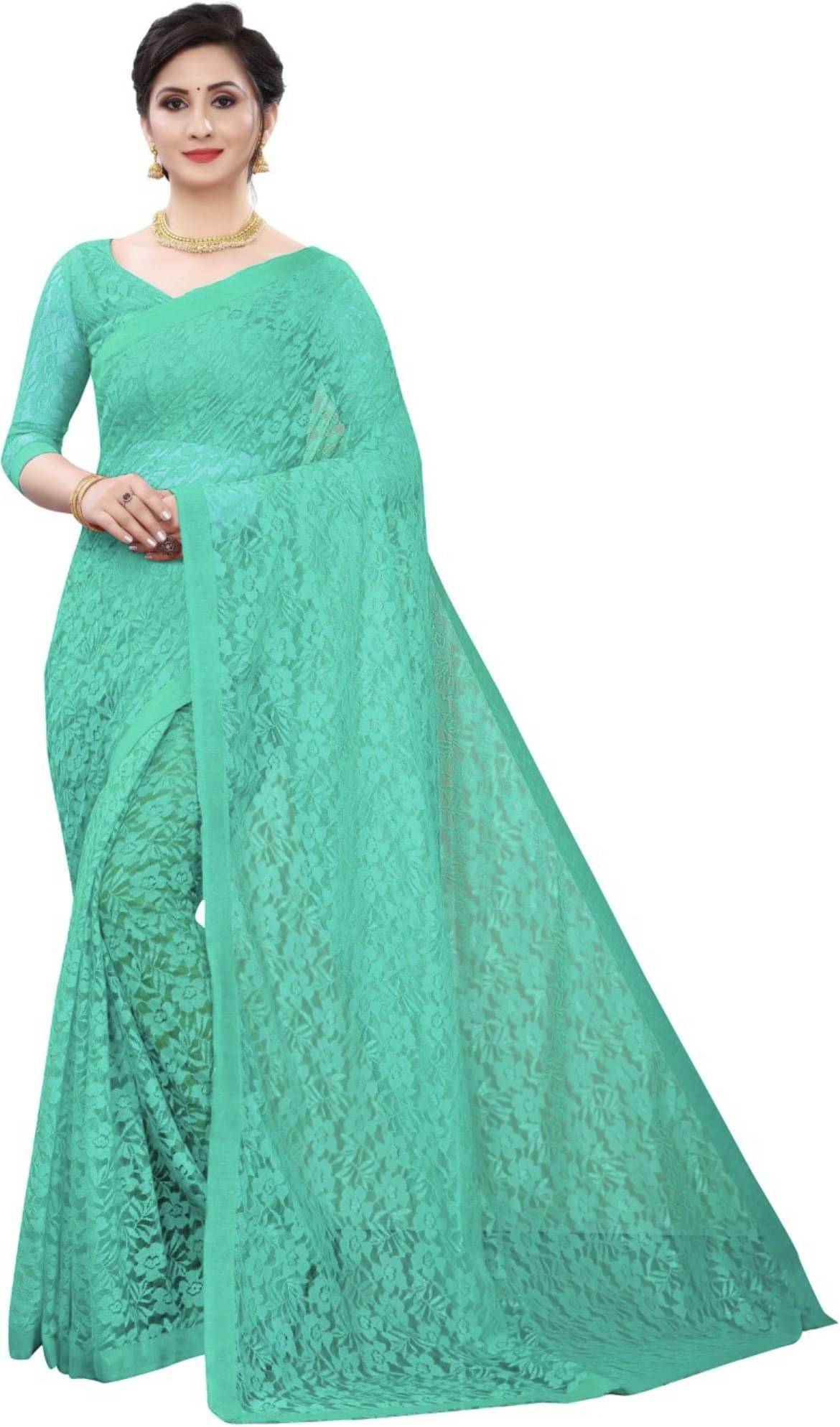     			Suali Net Self Design Saree With Unstitched Blouse Piece ( Light Green )
