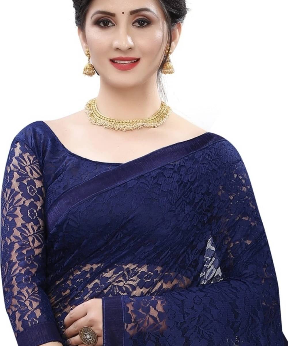 Suali Net Self Design Saree With Unstitched Blouse Piece ( Blue ) Suali Net Self Design Saree With Unstitched Blouse Piece ( Blue )