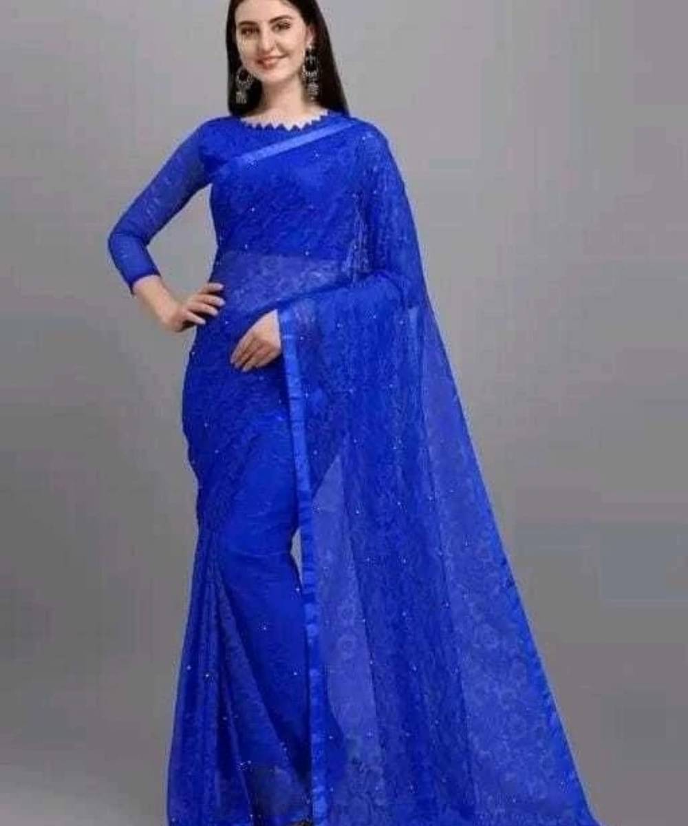 Suali Net Self Design Saree With Unstitched Blouse Piece ( Blue ) Suali Net Self Design Saree With Unstitched Blouse Piece ( Blue )