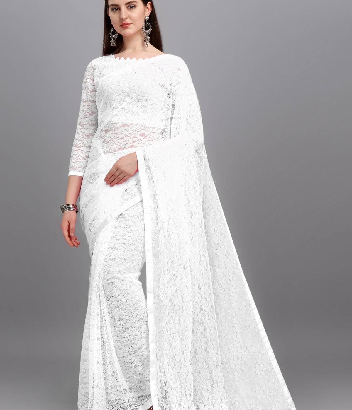 Suali Net Self Design Saree With Unstitched Blouse Piece ( White ) Suali Net Self Design Saree With Unstitched Blouse Piece ( White )