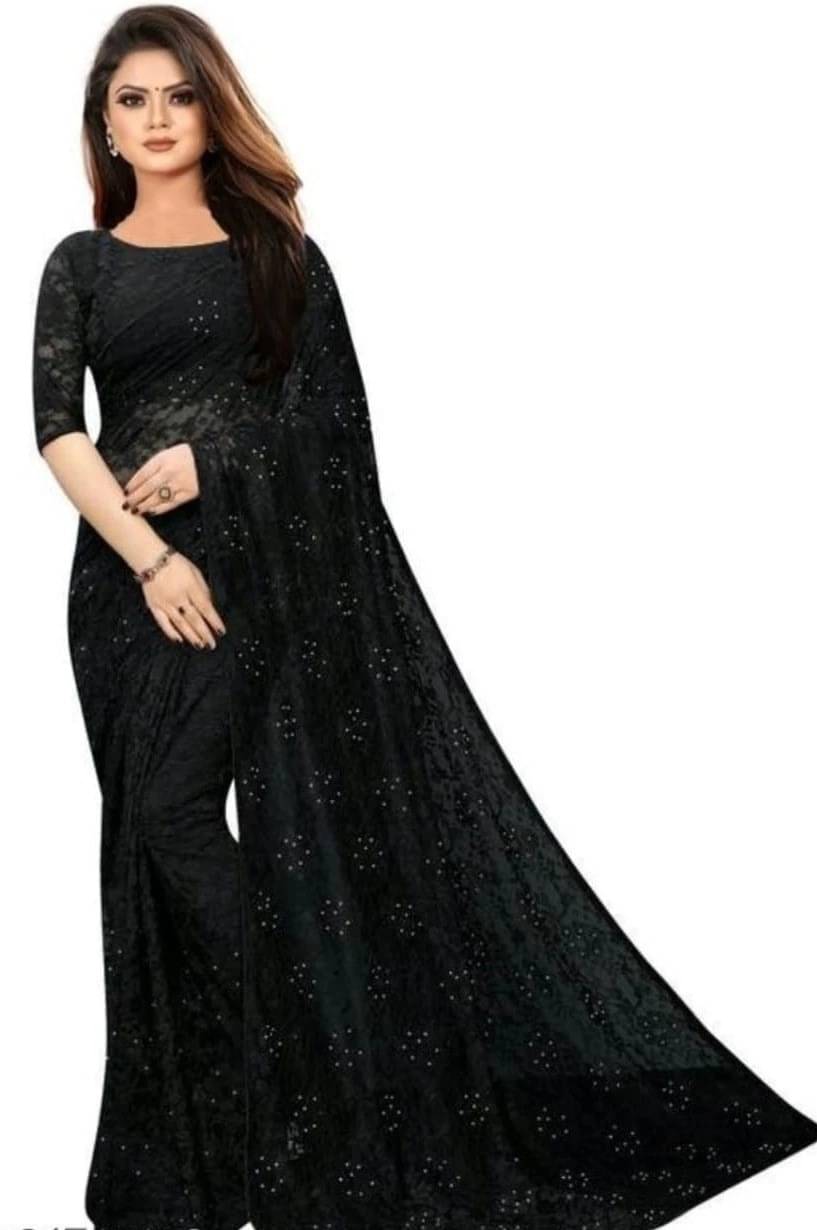 Suali Net Self Design Saree With Unstitched Blouse Piece ( Black ) Suali Net Self Design Saree With Unstitched Blouse Piece ( Black )