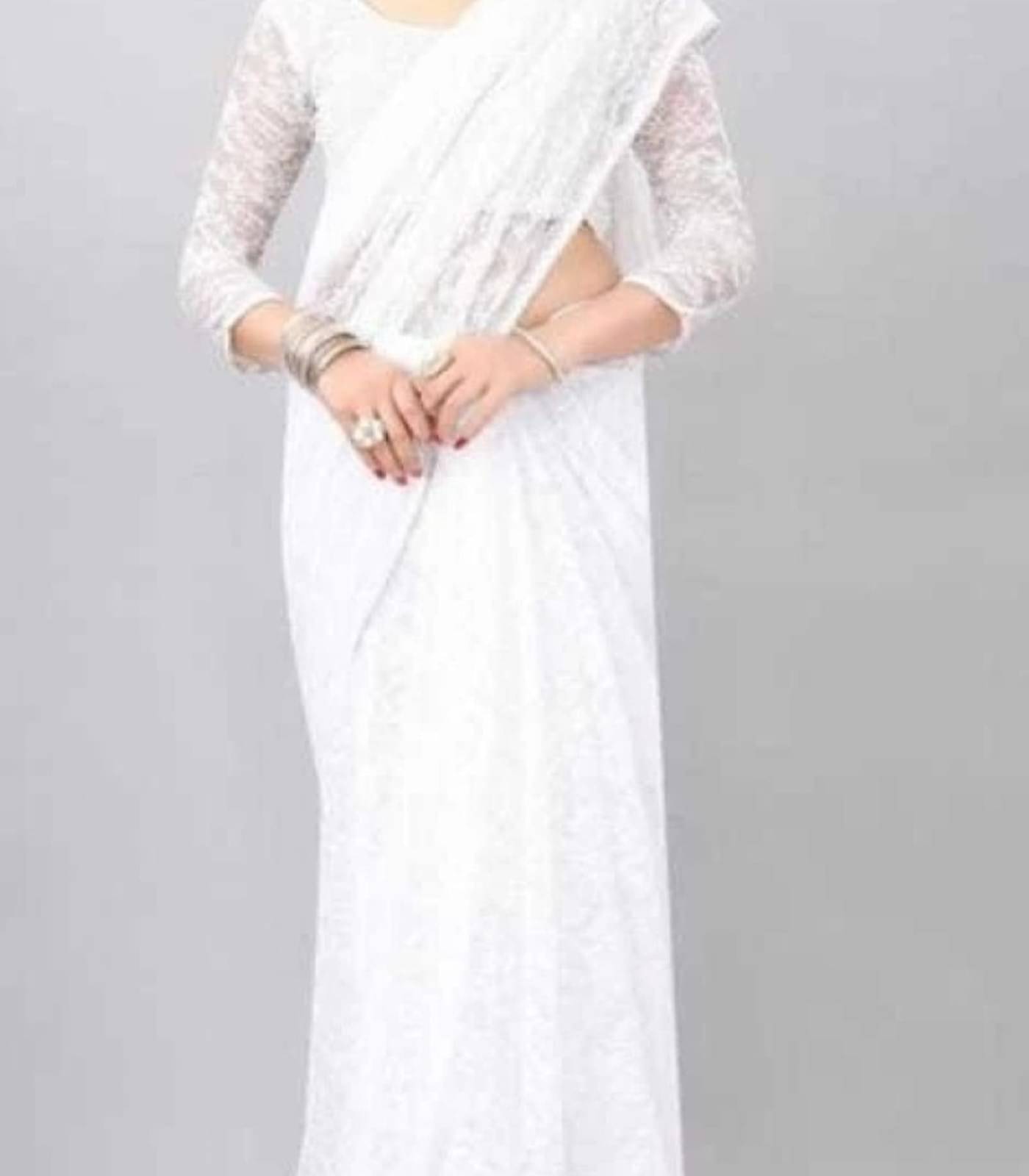 Suali Net Self Design Saree With Unstitched Blouse Piece ( White ) Suali Net Self Design Saree With Unstitched Blouse Piece ( White )